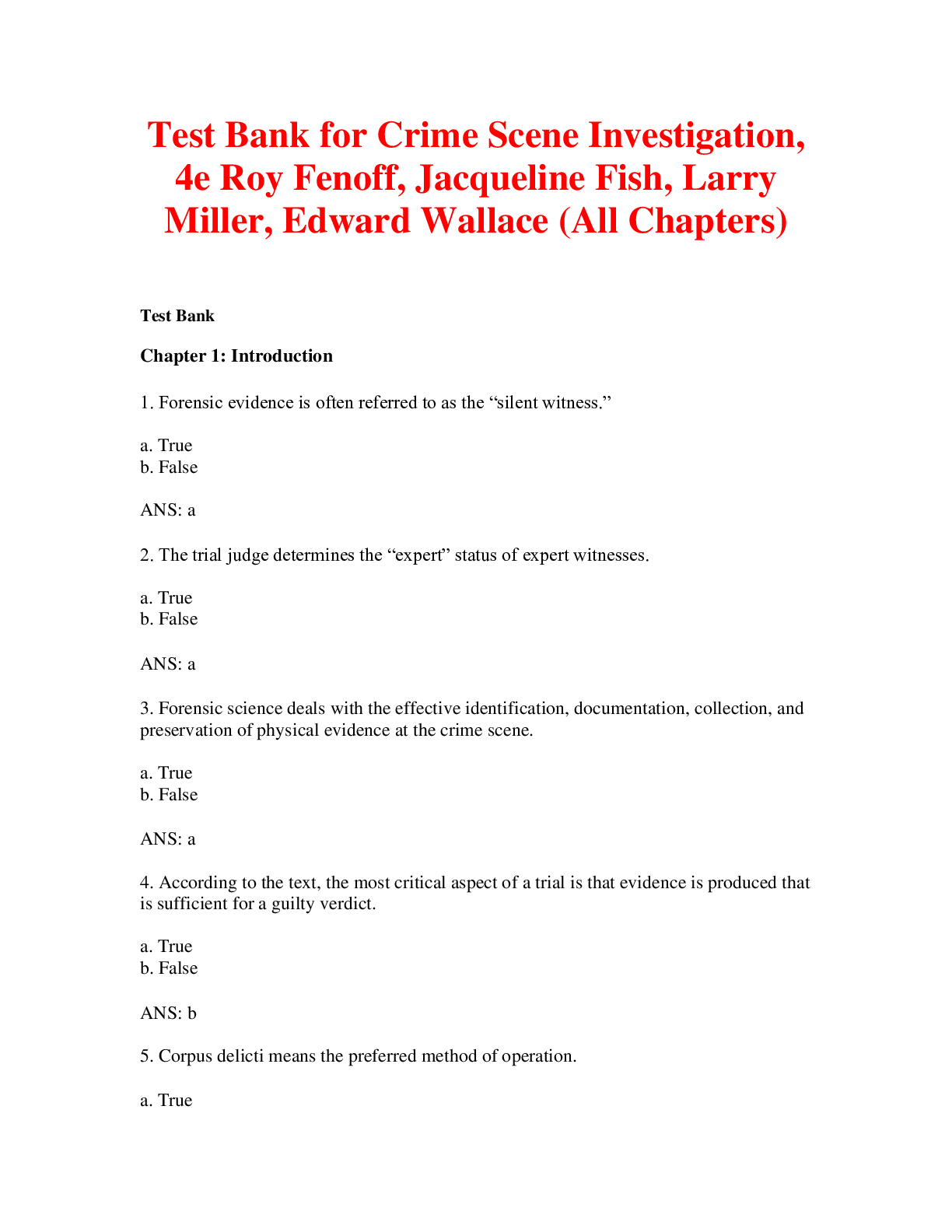 Preview of Crime Scene Investigation, 4e Roy Fenoff, Jacqueline Fish, Larry Miller, Edward Wallace (T
